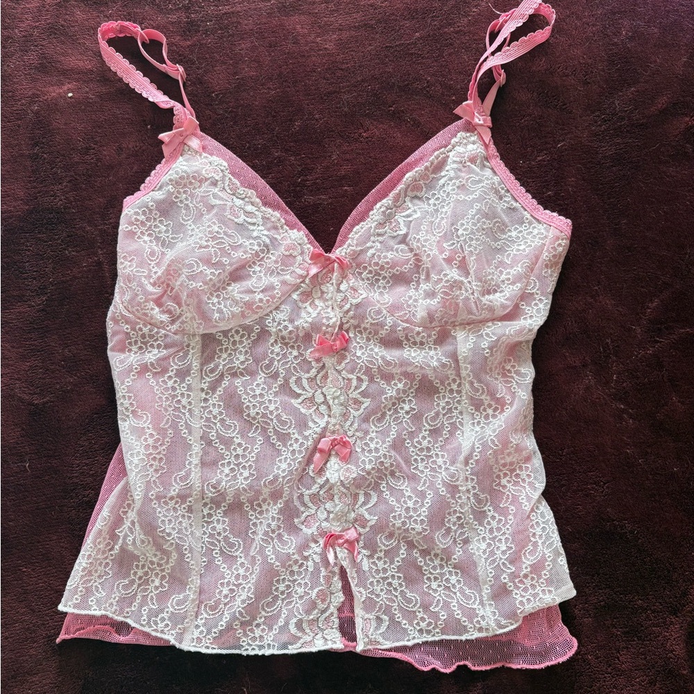 Vintage Pink and White Lace Camisole